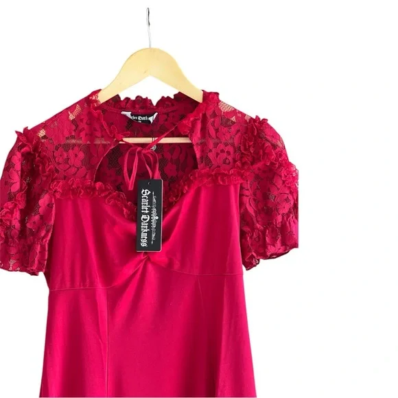 Scarlet darkness Lace Patchwork Hollowed-out Front A-Line Dress NWT - Picture 3 of 12